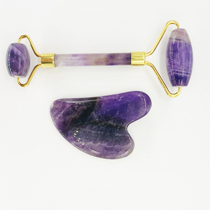 Ensemble de rouleaux de massage en jade et de gua sha en cristal blanc, magnifique ensemble de rouleaux de massage en jade et de rouleaux de massage en quartz rose - Product Image 2