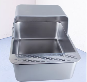 Bac à litière <span class=keywords><strong>pour</strong></span> chat extra-large en acier inoxydable-Conception semi-ouverte étanche, <span class=keywords><strong>marchepied</strong></span> antidérapant et nettoyage facile - Product Image 6