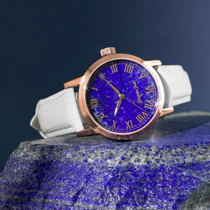 นาฬิกาข้อมือผู้ชายหรูหราแบบอัตโนมัติ OEM ODM รับทำโลโก้ หน้าปัดสีม่วง กันน้ำ 50 เมตร หน้าปัดประดับด้วยลาพิส ลาซูลี สายหนังแท้ - Product Image 4