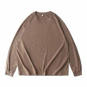 T-shirt décontracté en coton 230g, coupe ample, manches longues, grande taille, épaules tombantes, effet délavé vintage, automne - Product Image 6