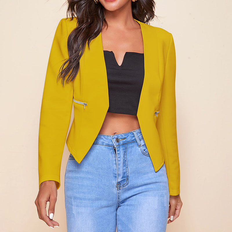 Yellow womens zipper office blazer jacket