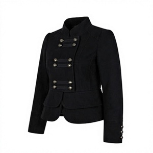 Veste coupe-vent d'hiver décontractée noire enduite, à double boutonnage, col montant, tissée, imperméable, coupe régulière - Product Image 2