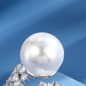 French Style Pearl <b>Ring</b> With Full Diamond Zircon Setting Adjustable <b>Opening</b> For Women Party Jewelry - Product Image 2