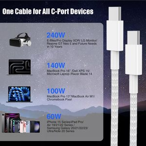 High Quality White PD240W 1/2m Dual <strong>USB</strong>-C 5A Fast Charging Nylon Braided <strong>Cable</strong> for Laptop &amp; Computer 12 Months Warranty - Product Image 5