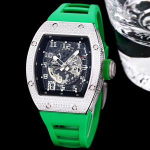 Diamond Bezel <b>Skeleton</b> Tonneau <b>Watch</b> Men's RM010 style Luxury <b>Automatic</b> <b>Watch</b> With Red Rubber Strap - Product Image 2