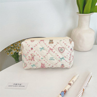 Trousse de Maquillage en Coton Matelassé avec Fermeture Éclair en Dentelle, Étui Cosmétique de Voyage Personnalisé pour Logo, Style Tendance – Vente en Gros