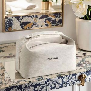 Sac de maquillage en toile de coton naturel personnalisé, sac de cosmétiques en chanvre et en jute, sac de voyage réutilisable et durable pour femmes, vente en gros - Product Image 1