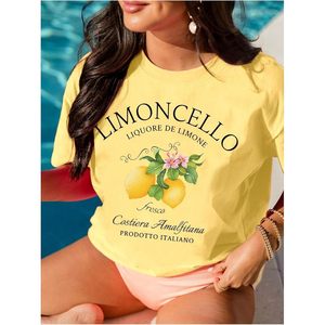 Camiseta Personalizada de Cuello Redondo Amarilla para Mujer, Manga Corta, 100% Algodón, Jersey Transpirable, Top de Verano - Product Image 4