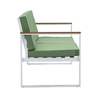 Chaise de jardin moderne en rotin vert avec coussin et pieds en métal blanc pour cour