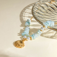 Collier Pendentif Coquillage Perlé pour Vacances d'Été à la Plage, Perles en Acier Inoxydable, Idée Bijou Fait Main