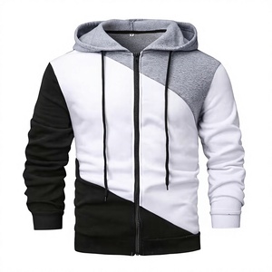 <b>Men's</b> Eco-Friendly Racer Hooded Zip-Up Fleece <b>Jacket</b> Smart Casual Slim Fit Winter Wear <b>White</b> Black Gray Polyester Cotton Knitted - Product Image 1