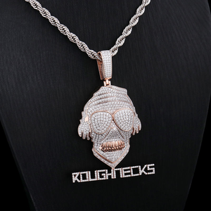 Collar de Plata de Ley 925 con Colgante de Calavera Estilo Hip Hop, Moissanita de Corte Esmeralda, Diseño Iced, Unisex, Joyería de Tono Oro Rosa - Product Image 4