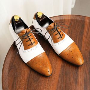 Men's Genuine Leather Color-Matched Dress <b>Shoes</b> Polka Dot Engraving Pointed Toe Business Style <b>Height</b> <b>Increasing</b> Lace-Up Closure - Product Image 5
