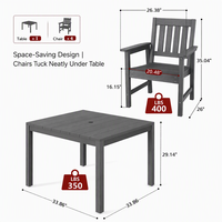 Ensemble de salle à manger d'extérieur en plastique gris à faible entretien, table et chaises de patio en HIPS