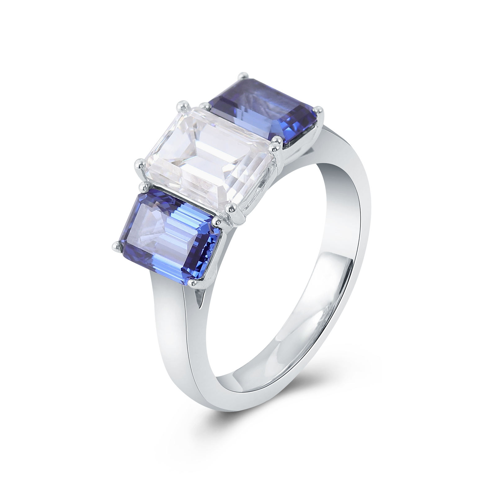 14k white gold lab gemstones ring