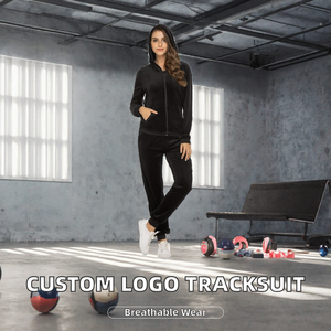 Women <b>Velour</b> <b>Tracksuit</b> 2 Piece Jogger Set Hooded Lounge Sportswear Custom Logo - Product Image 2