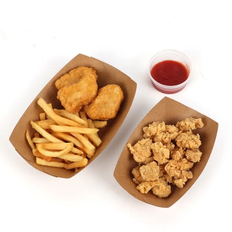 Kraft Paper Storage Food Tray For Fries Cookie Boxes Disposable Party Supplie Paper Fruit And Vegetable Trays