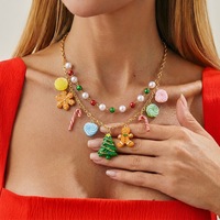 Collier pendentif CUMAI de Noël avec perles, Père Noël, renne, bonhomme de neige, flocon de neige et clochette pour femme, cadeau de fête, bijoux