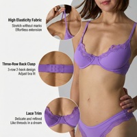 SUHE Bralette pour femme en nylon et élasthanne tricoté respirant, à bordure en dentelle, push-up, avec armatures, bonnet 3/4, dos en U, bretelles réglables, douce, pour adultes