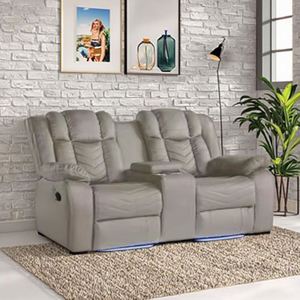 Luxury Electric Recliner Modern <b>Bluetooth</b> Speaker Socket <b>Adapter</b> Blue LED Light Synthetic Leather Sofa Set for Smart Home - Product Image 2