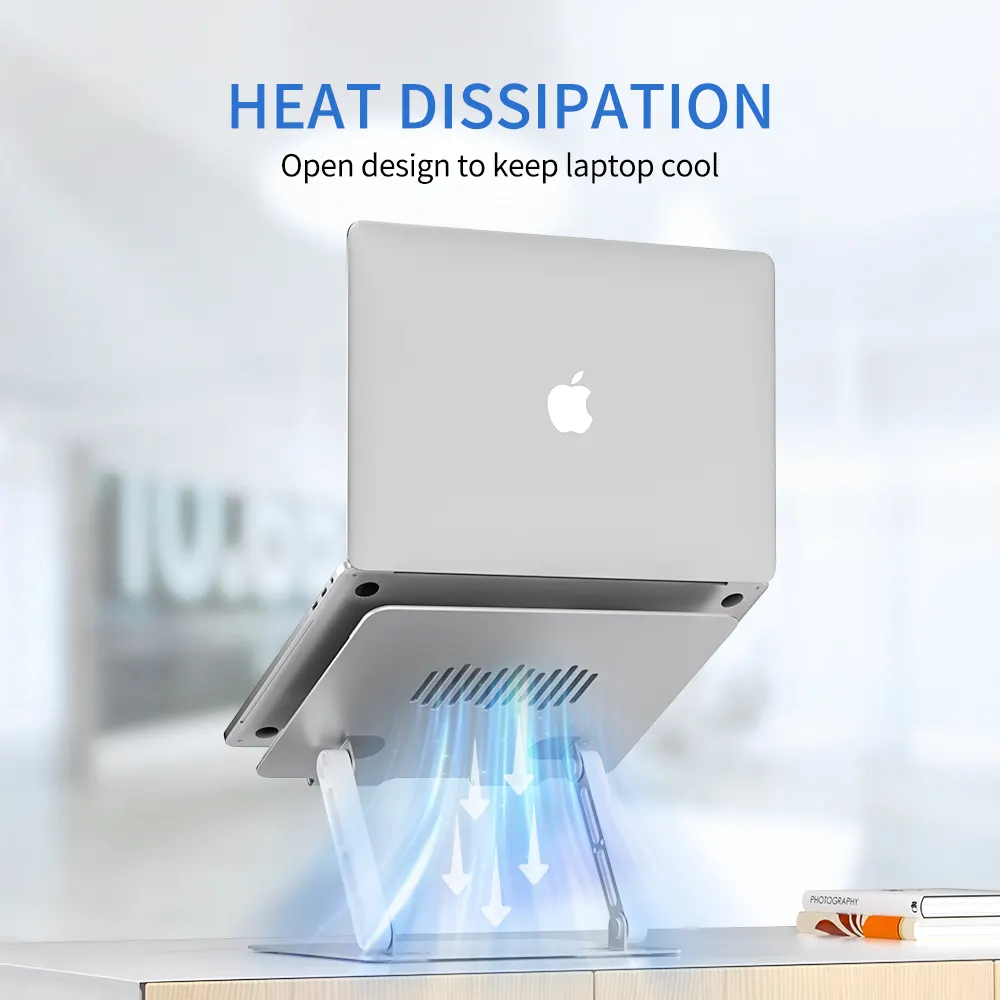 Almofada de arrefecimento ajustável para laptop, suporte ergonômico de metal portátil dobrável com altura ajustável, estréia mundial atualizado