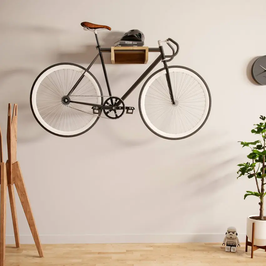 Wooden Bike Wall Mount Custom Color Wall Bike Rack Solid Wood Bike Holder Indoor Bicycle Storage