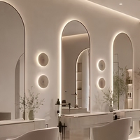 Ensemble de miroir de salon arqué style crème et poste de travail, fauteuil de barbier hydraulique, poste de travail flottant, miroir pleine longueur pour salon de coiffure