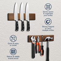 Support mural magnétique pour couteaux en bois d'acacia, adhésif sans perçage, support magnétique puissant pour les petites cuisines et le rangement gain de place