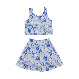 Stock Team's Cheer Blue Print Organic Cotton Bows Débardeur Shorts Jupes Filles Tenues de yoga d'été Vente en gros Boutique Bébé - Product Image 1