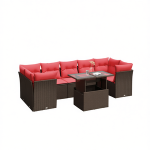8 Piece Brown Poly <b>Rattan</b> Garden <b>Sofa</b> Set With Cushions Outdoor Furniture Contemporary Design - Product Image 1
