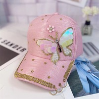 Gorra de béisbol de moda para mujer con lentejuelas, pedrería y abalorios, diseño de mariposa brillante estilo Kpop