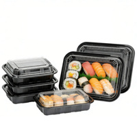 Boîte à bento en plastique noir jetable pour emporter, boîte à sushi, boîte à salade, emballage pour la restauration rapide, contenants alimentaires en plastique