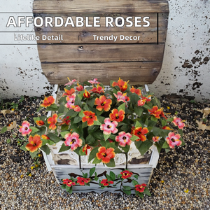 ต้นชบาปลอมสำหรับปลูกต้นไม้ผ้าไหมจริง2ชิ้นสำหรับตกแต่งกลางแจ้ง - Product Image 3