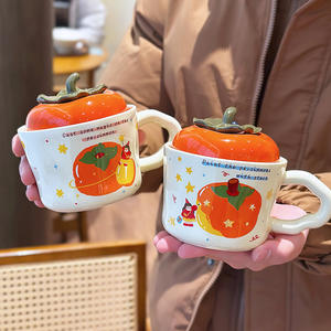 แก้วเซรามิคลายลูกพลับ Zuo Mu พร้อมฝาปิด วาดลายด้วยมือ ทนความร้อน แก้วกาแฟ ของขวัญวันเกิดสำหรับเธอ ฤดูหนาว 2025 - Product Image 5