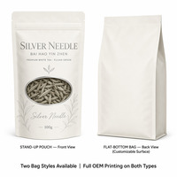 Sachet d'emballage alimentaire refermable à fenêtre, à fond plat, de qualité alimentaire, pour thé blanc Silver Needle, chewing-gum, aliments en conserve et produits en vrac