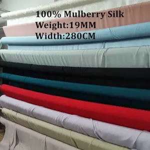 19mm 100% charmeuse tecido de seda, 280cm de largura, sólido, amoreira, para conjunto de cama, roupas diy, multicolor