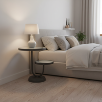 Miroir de piédestal moderne à 2 couches en métal noir Petite console Tables d'appoint pour salon Chambre à coucher Café Table d'appoint Home bar Villas