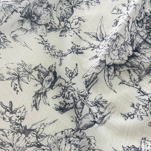<b>Chiffon</b> Crepe Printed Fabric Blue <b>White</b> Porcelain French Retro Digital Printing 65gsm Shirt Dress Fashion Trim Fabric - Product Image 3
