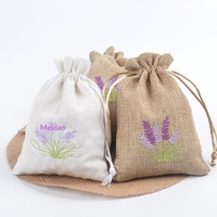 Sac en toile de lin brodé, pochette de rangement à cordon lavande, boîte cadeau pour bijoux, emballage en coton et toile de jute, personnalisable, en stock
