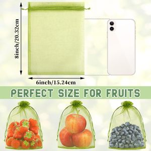 ถุงตาข่ายคลุมผลไม้สีเขียวขนาด 6 x 8 นิ้ว ยี่ห้อ Huamaohengchun สำหรับต้นไม้ผลไม้ ผ้าตาข่ายคลุมผลไม้แบบมีเชือกผูก เหมาะสำหรับต้นไม้ผลไม้ ผัก และสวน - Product Image 4