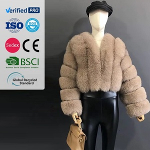 Patchwork Design Kurzer, langärm liger, umwelt freundlicher Kunst pelzmantel New Fox <span class=keywords><strong>Fur</strong></span>-Look Gepolsterter Mantel - Product Image 3