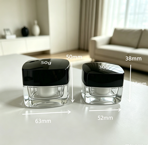 2026 Square Transparent <b>Glass</b> Cosmetic <b>Jar</b> With Black Plastic <b>Lid</b> 30ml 50ml Empty Container For Cream Makeup Storage - Product Image 6