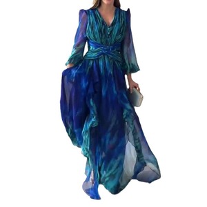 Vestito <span class=keywords><strong>Lungo</strong></span> Elegante da Donna in <span class=keywords><strong>Chiffon</strong></span> Stile Francese Retrò, Nuova Collezione Autunno 2026, Commercio all'Ingrosso per Boutique - Product Image 5