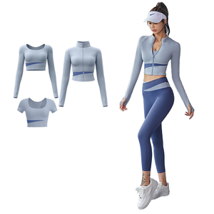 Conjunto de yoga transpirable de 3 piezas para mujer, talla grande, cintura alta, con sujetador deportivo, efecto levantacola, que absorbe el sudor, ajuste ceñido y logo frontal. - Product Image 4