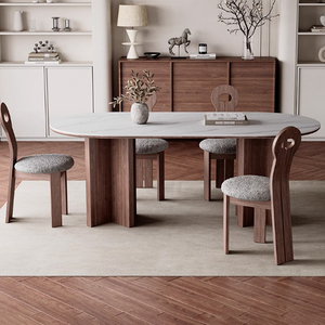 Bàn ăn gỗ hình bầu dục với đá thiêu kết thiết kế giữa thế kỷ Màu Gỗ Óc Chó căn hộ nhỏ phòng ăn nhà pj2404 - Product Image 5