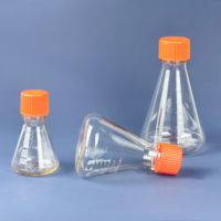 Frasco Erlenmeyer de boca ancha con tapa sellada y ventilada, botella de plástico estéril de PC con tapa de rosca