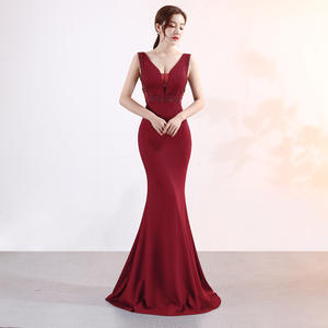 Gaun panjang kerah v seksi untuk pesta, gaun ekor ikan, gaun pengiring pengantin Prom, Gaun panjang modis kerah V untuk pesta - Product Image 3