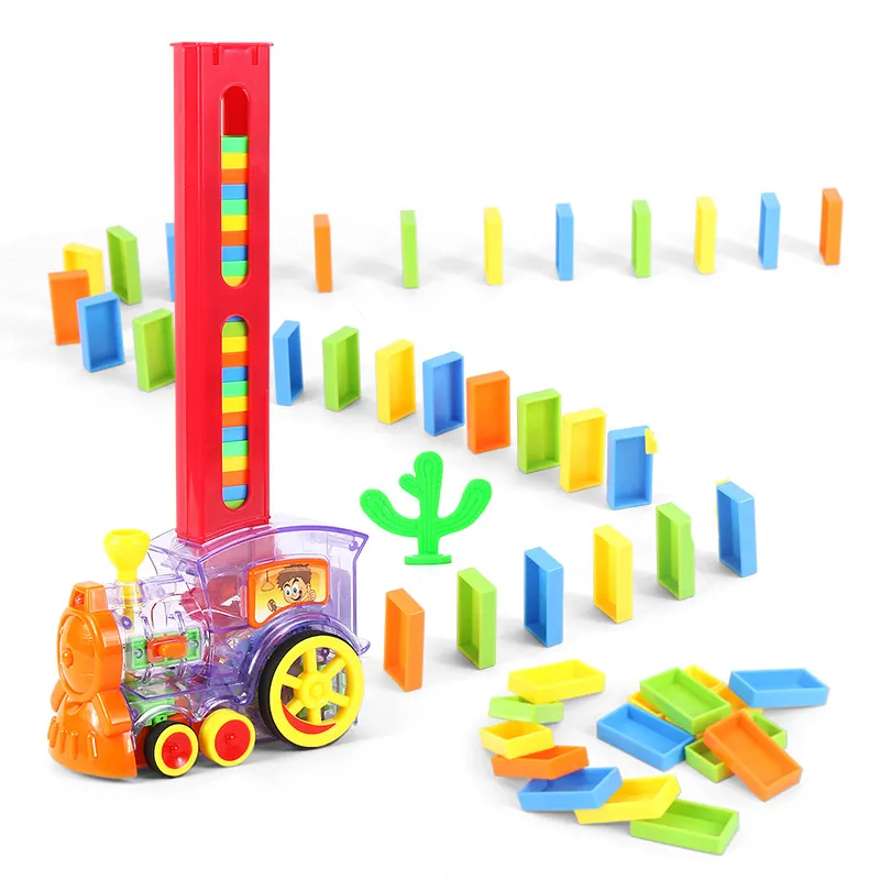 Tik Tok train électrique domino 60 pièces ensemble de blocs de construction avec train léger et sonore modèle jouet à empiler