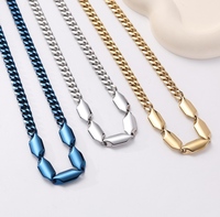 Collier chaîne cubaine en acier inoxydable unisexe 55 cm 8 mm, bijoux de mode, stations géométriques, plaqué or 18 carats, vente en gros