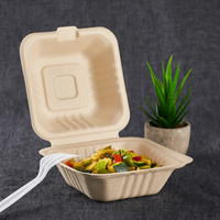 Contenant alimentaire jetable compostable en bagasse de canne à sucre de 6 pouces, type clamshell, fournitures biodégradables pour plats à emporter